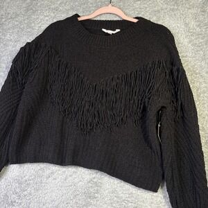 NWT No Boundaries Sweater Black Fringe Western Med Pullover Knit Grunge Festival